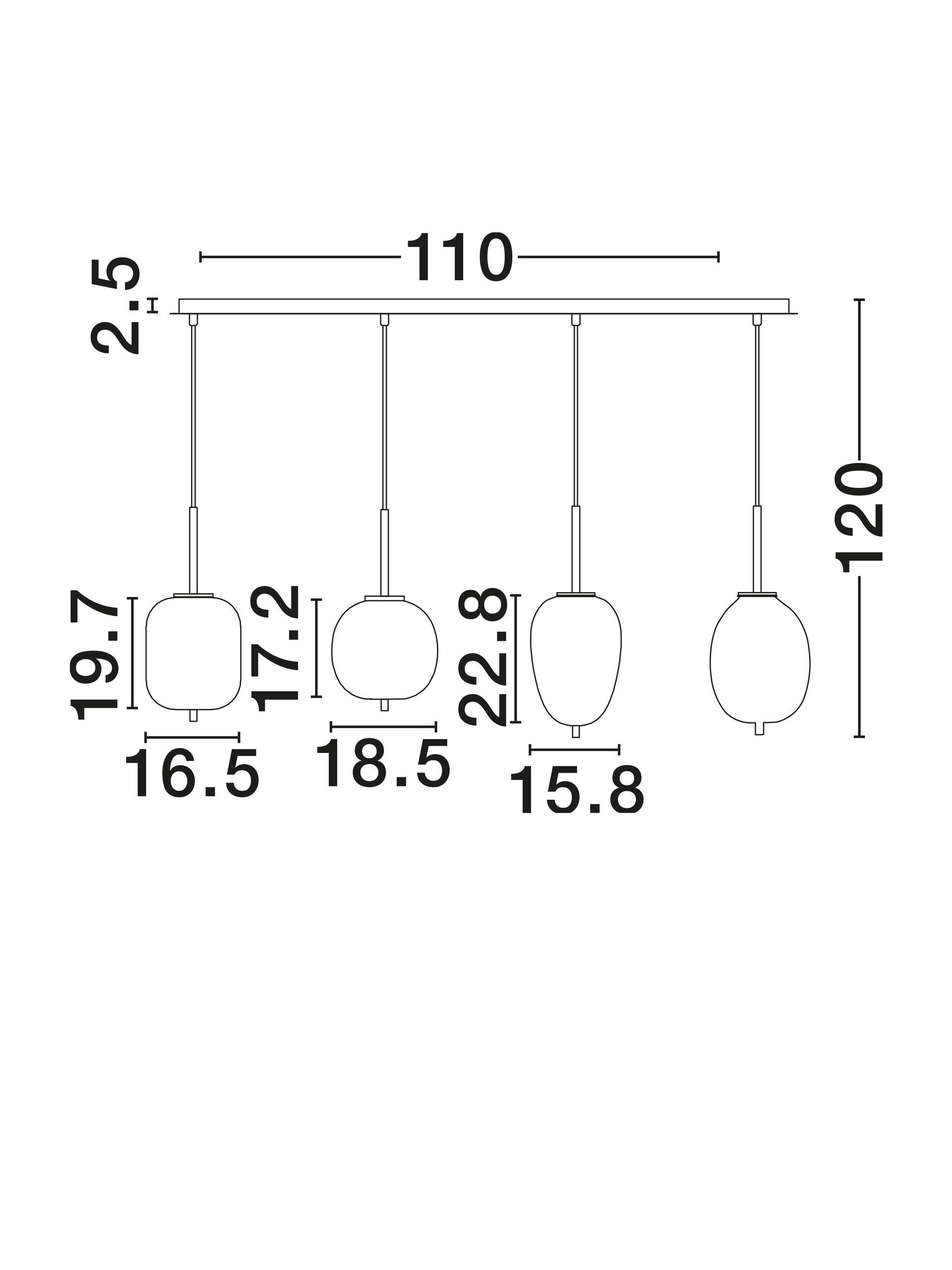 LATO | L 110 W 18.5 H 120 cm | 20 W | IP20 | Gold/Smokey | Glass/Metal/Fabric