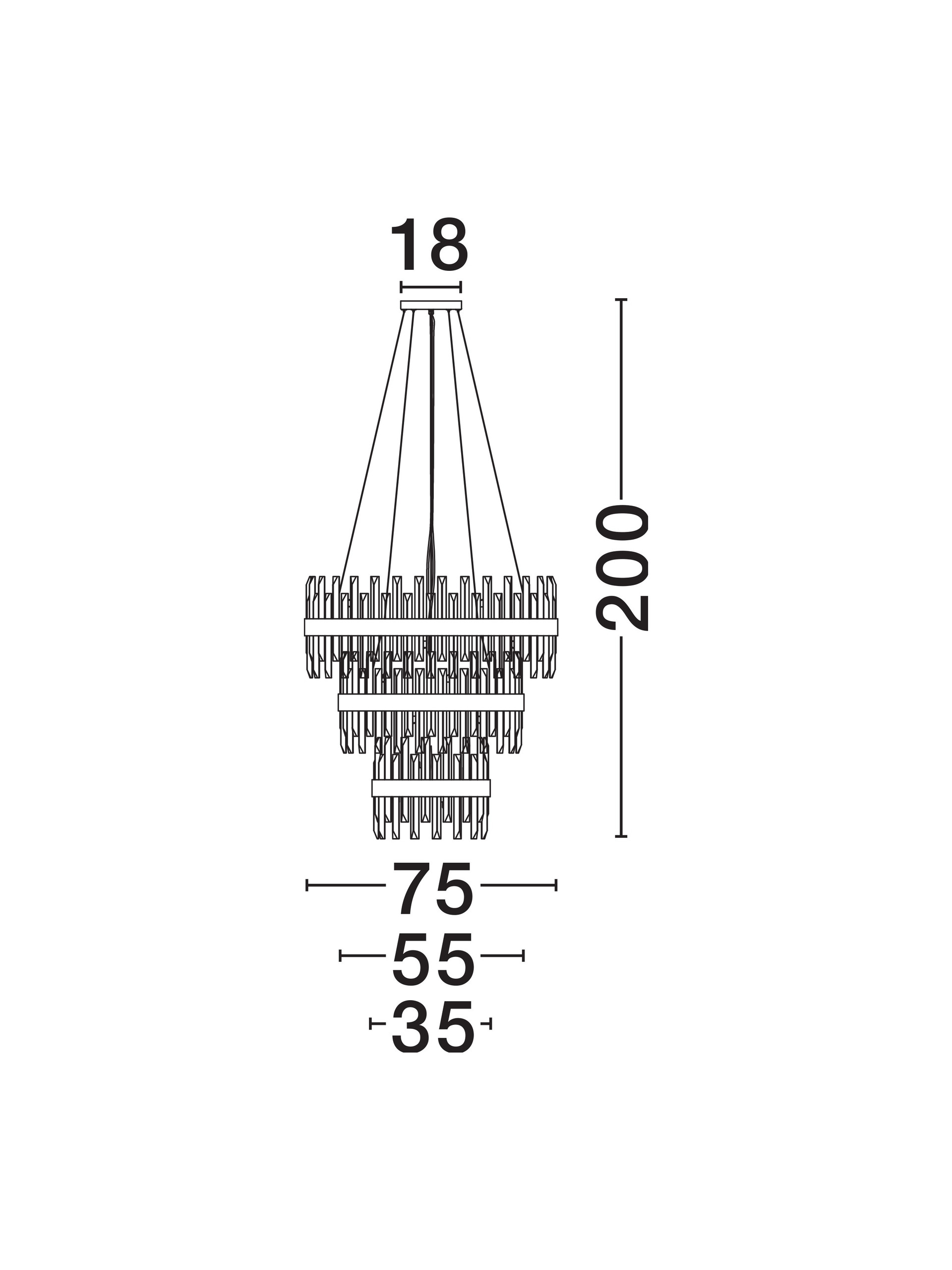 CROWN | H 200 D 75 cm | 210 W | IP20 | Gold | Metal/Crystal