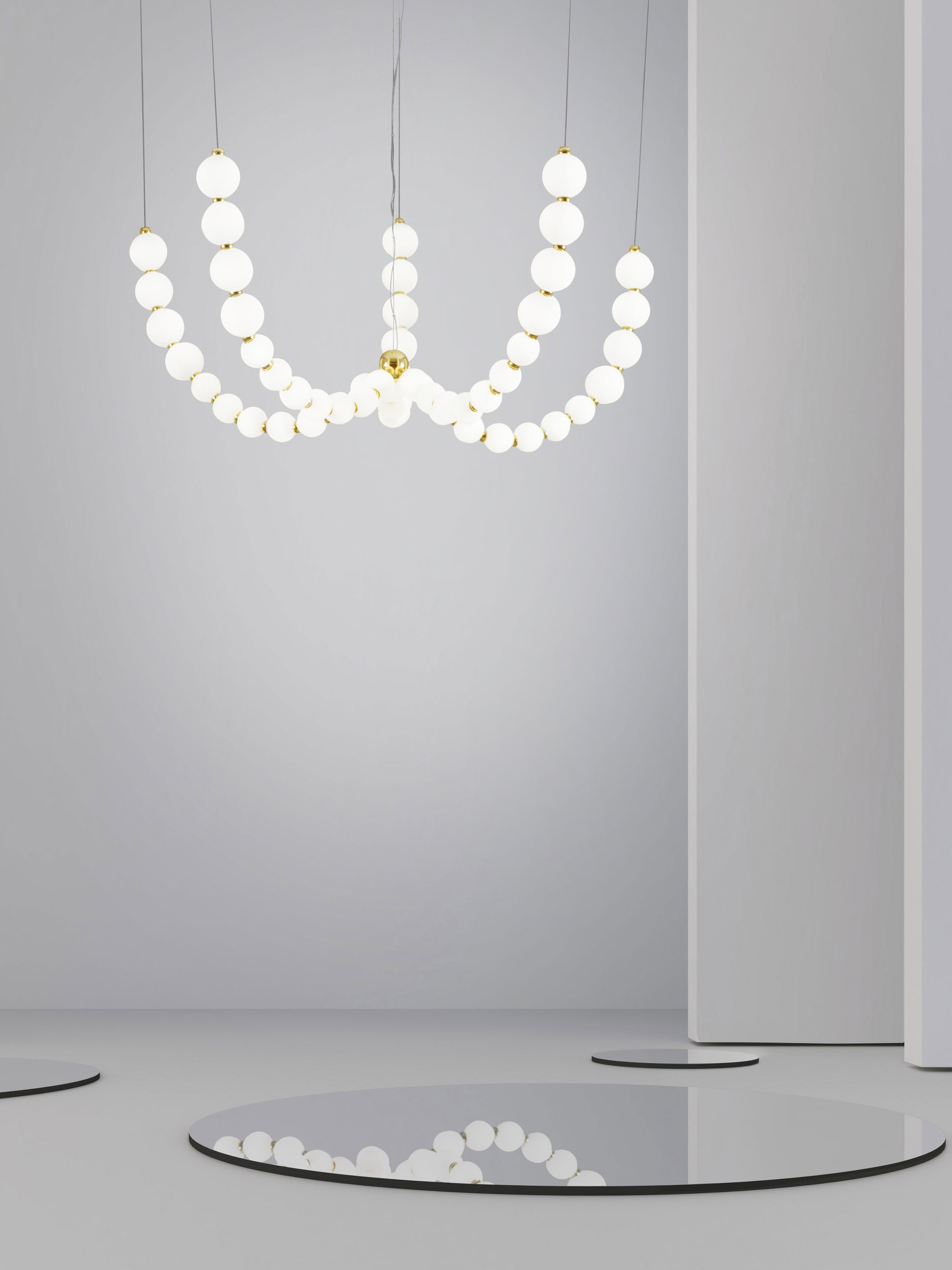 PERLA | H 150 D 118 cm | 125 W | 3000 K | 11377 lm | IP20 | White/Gold | Glass/Metal