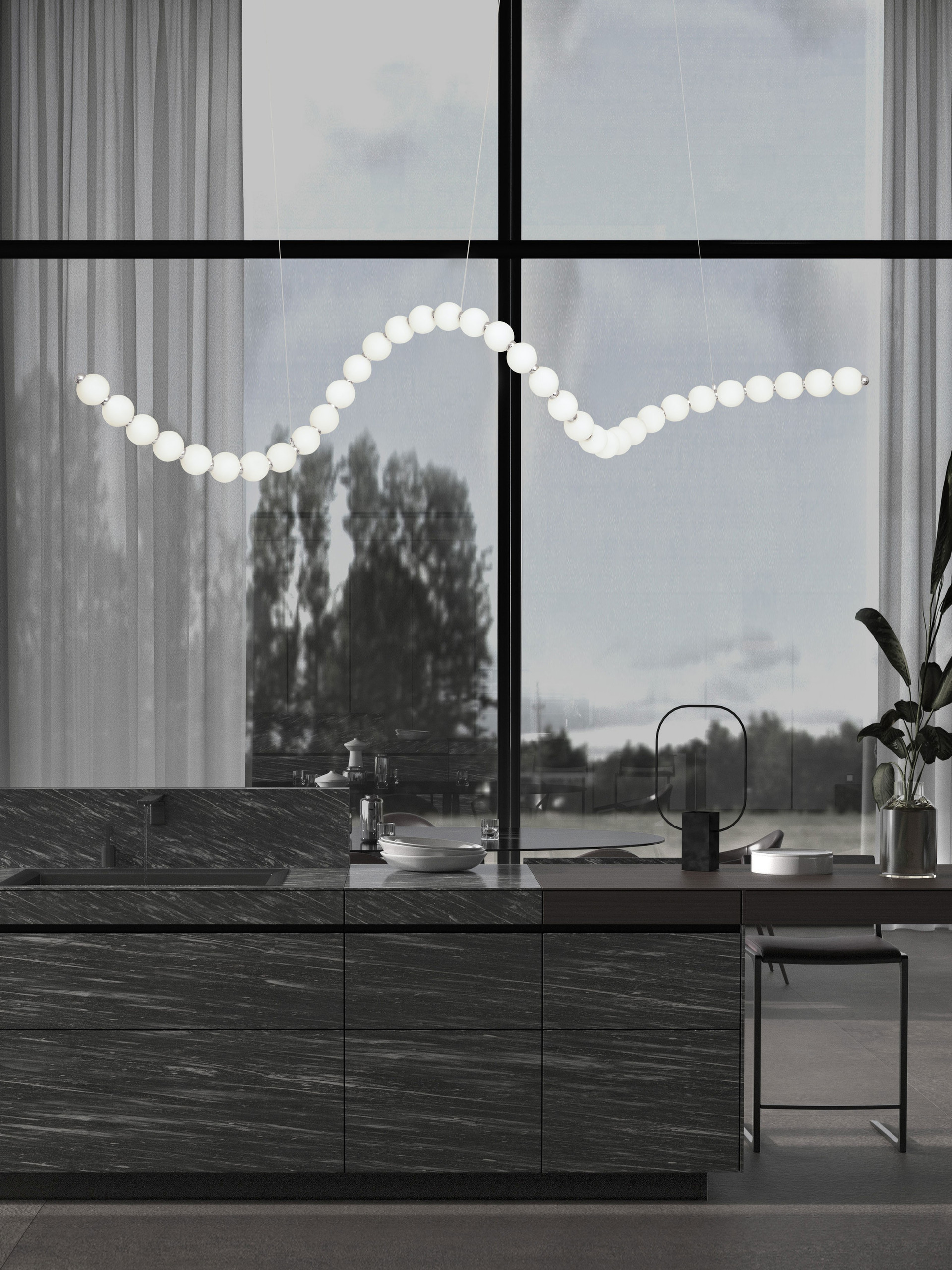 PERLA | L 187 W 56 H 200 cm | 98 W | 3000 K | 5563 lm | IP20 | White/Chrome | Glass/Metal