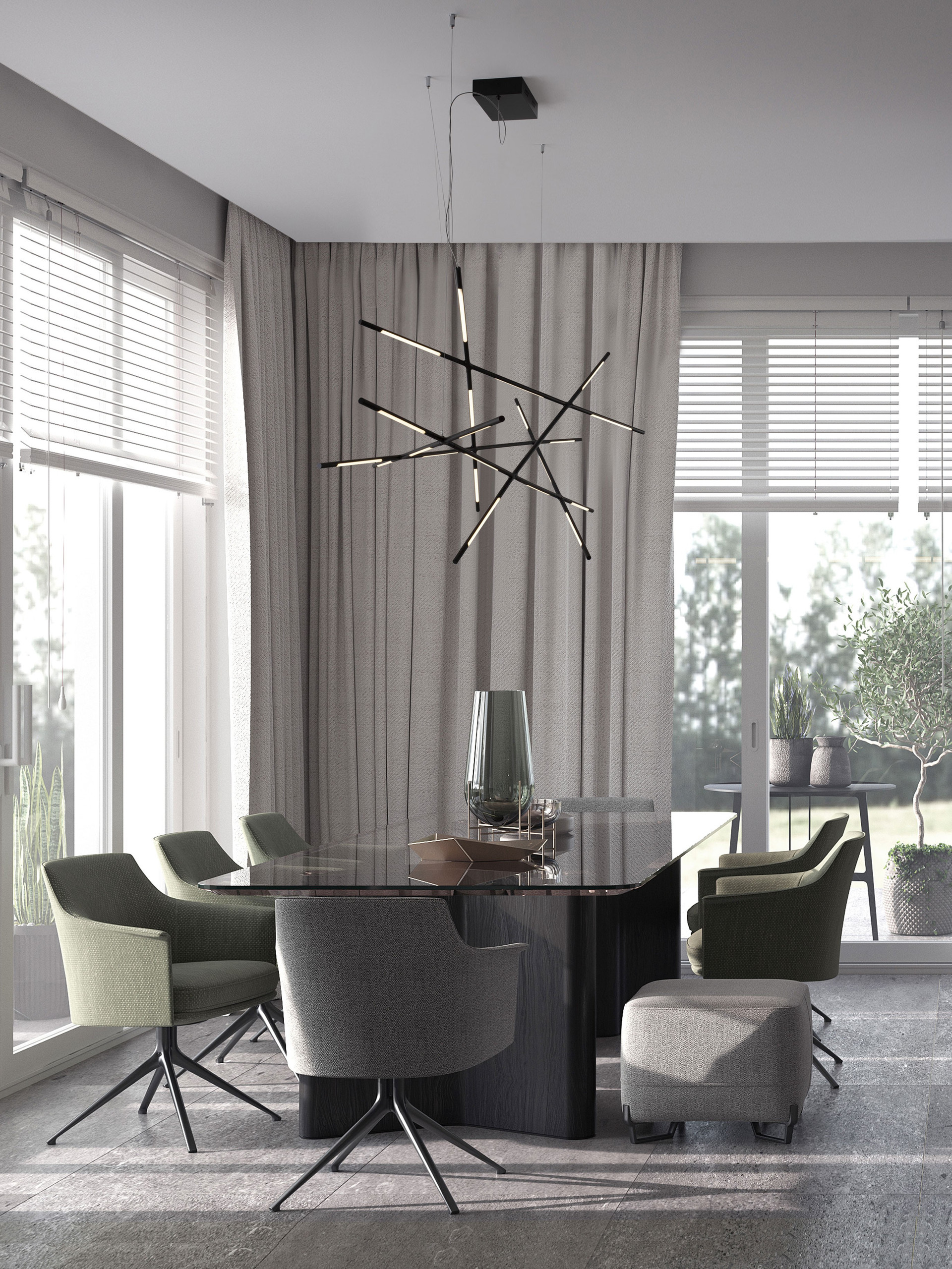 RACCIO | L 180.5 W 75 H 200 cm | 109 W | 3000 K | 6868 lm | IP20 | Black | Metal/Acrylic