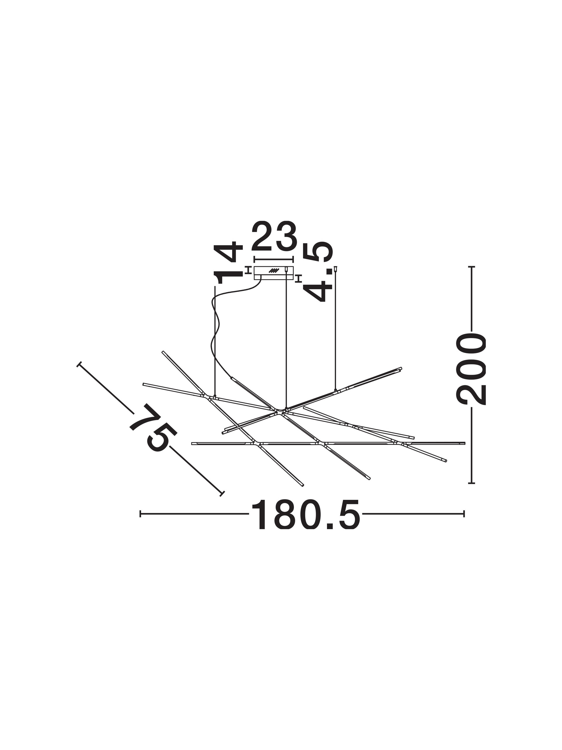 RACCIO | L 180.5 W 75 H 200 cm | 109 W | 3000 K | 6868 lm | IP20 | Black | Metal/Acrylic