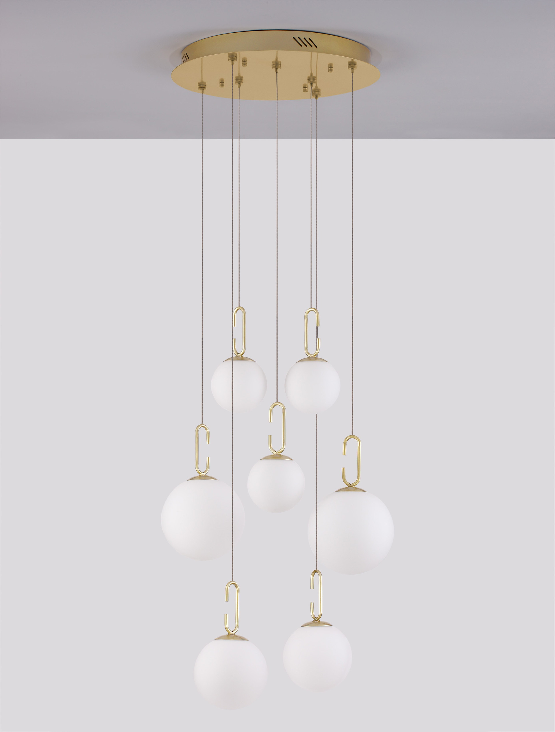 HOOK | H 180 D 56.6 cm | 52 W | 3000 K | 4815 lm | IP20 | White/Gold | Glass/Metal