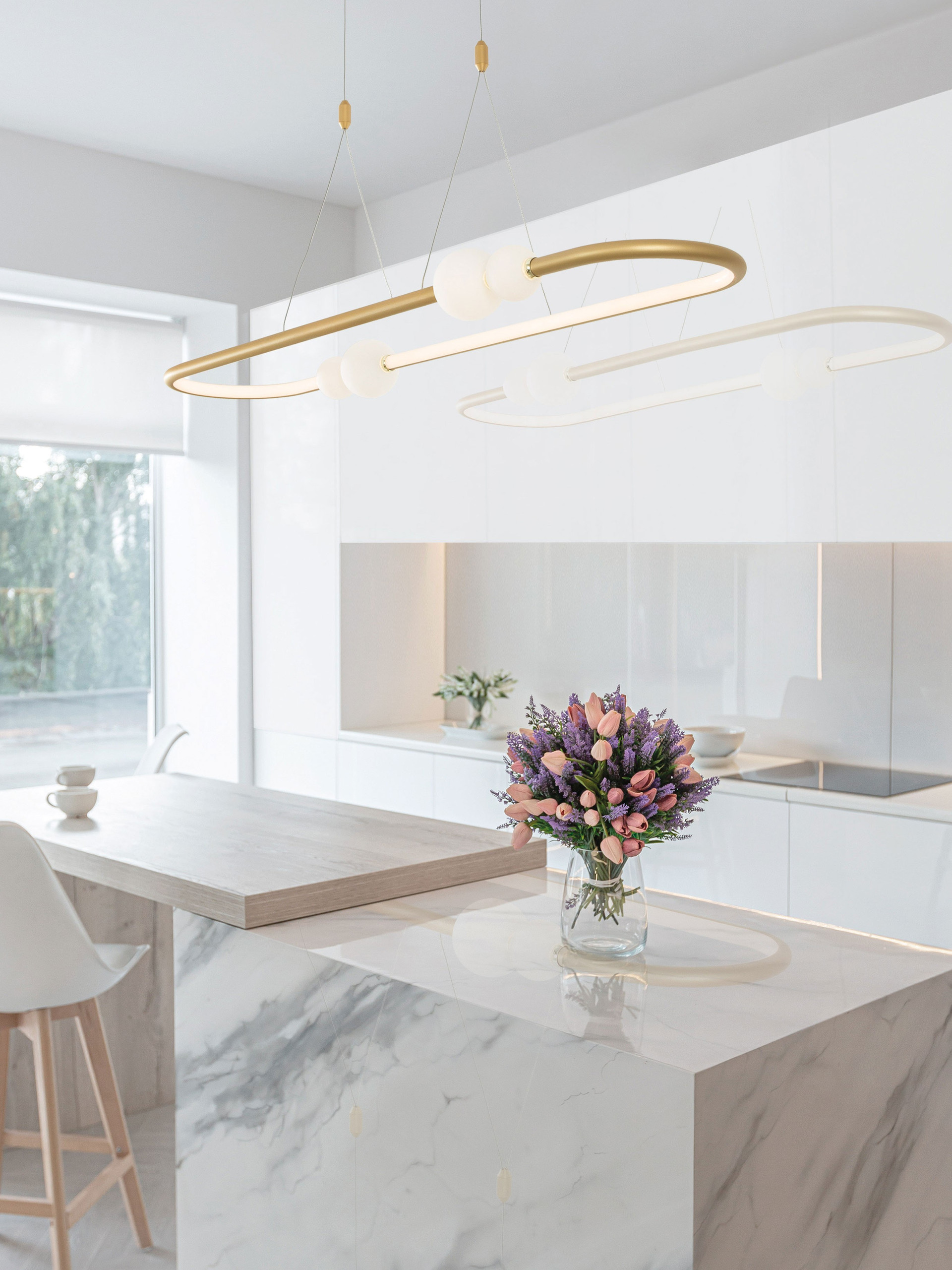 CELIA | L 100 W 29 H 120 cm | 45 W | 3000 K | 3408 lm | IP20 | White/Gold | Glass/Aluminum